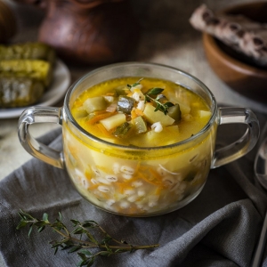 Рассольник   со  свининой.